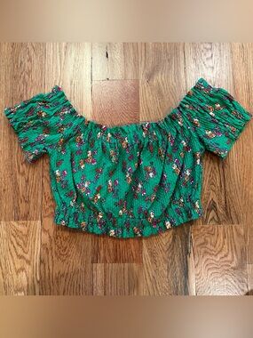 Green Floral Topshop Crop Top